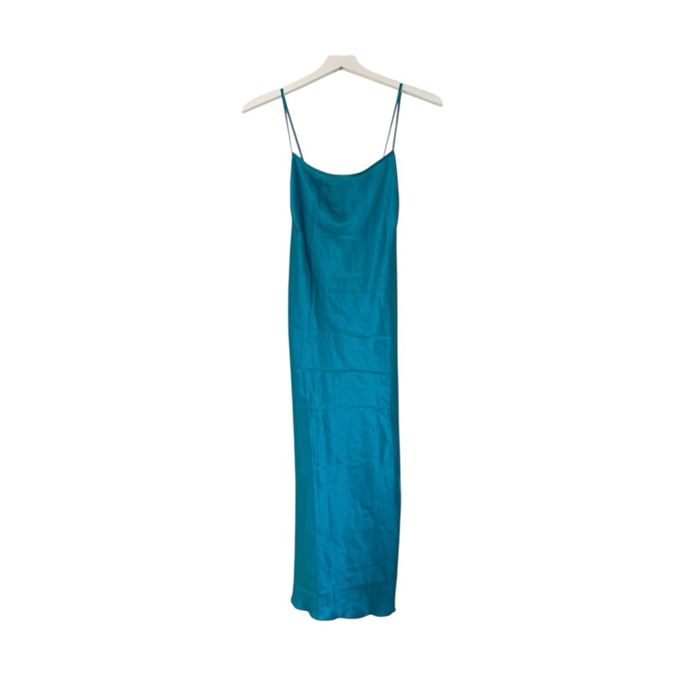 Cheibear Blue Green Teal Satin Midi Nightgown Sleep Dress Pajamas Size Medium